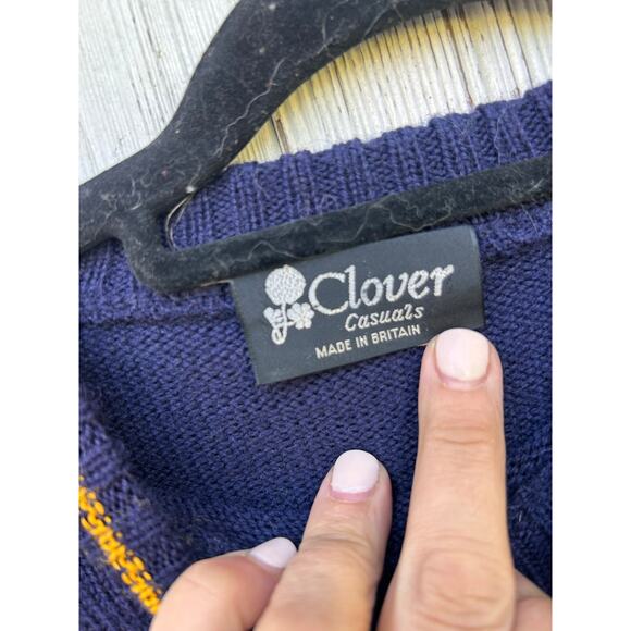 Clover Casuals Daffodil Garden Knit Sweater Womens Small‎ Navy Blue - Picture 6 of 9